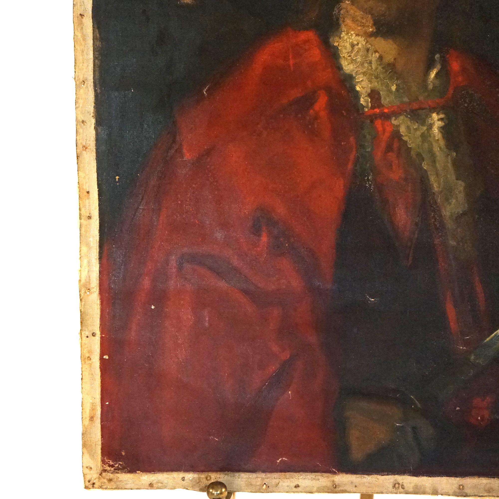 Antique Old Master Copy Oil Portrait Painting of a Spanish Conquistador 19thC 1