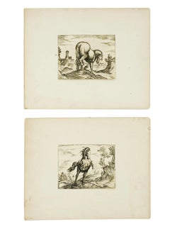 Antique Old Master Horse Etchings by Antonio Tempesta c. 1590 on Paper