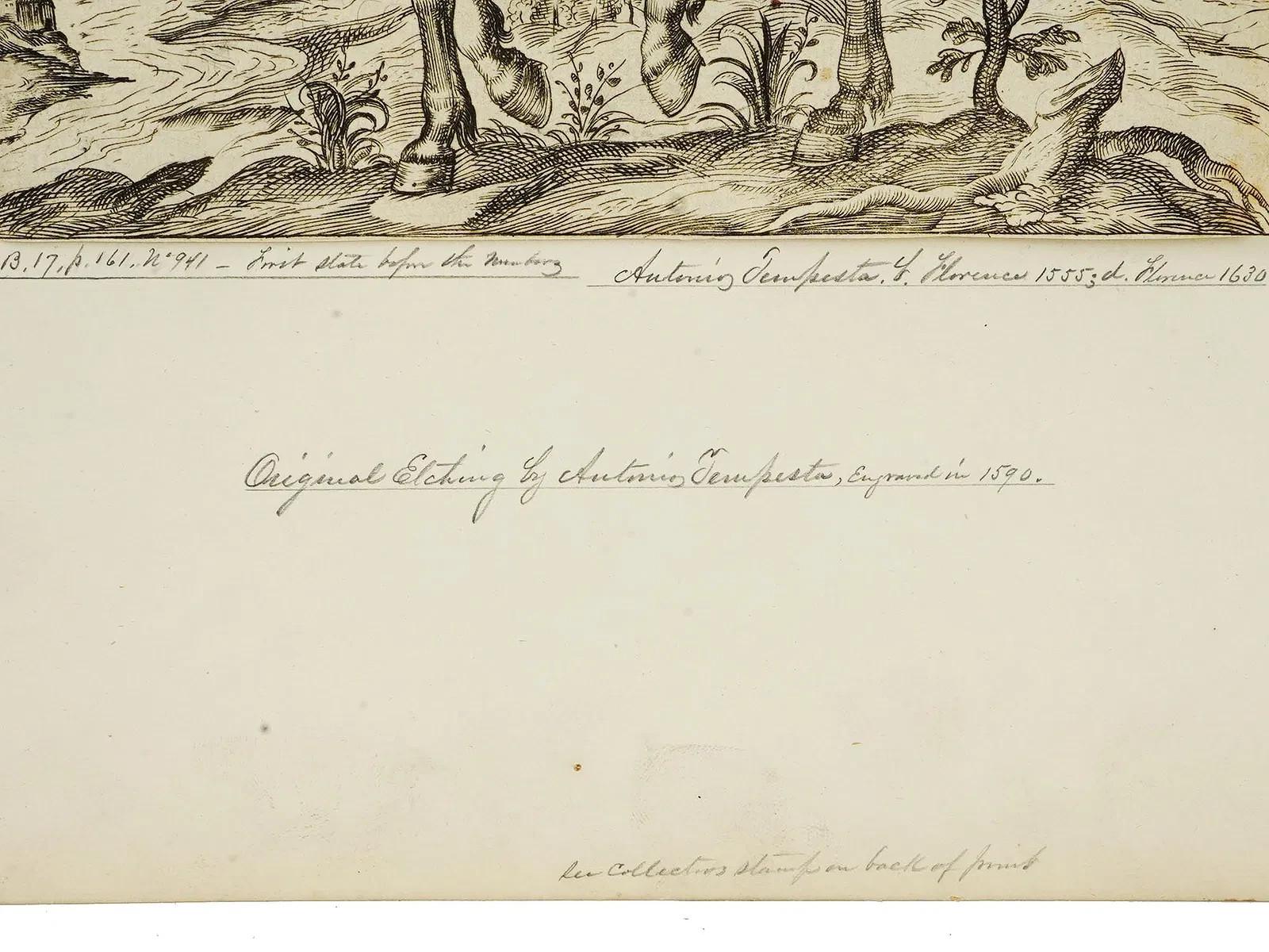 Grabados antiguos de Antonio Tempesta c. 1590 sobre papel en venta 1