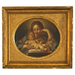 Antique Old Master Painting of Madonna and Child, Oil On Board, 18-19th C