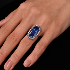 Antique Old Mine 11.30 Carat No Heat Burma Blue Sapphire & Diamond Platinum Ring