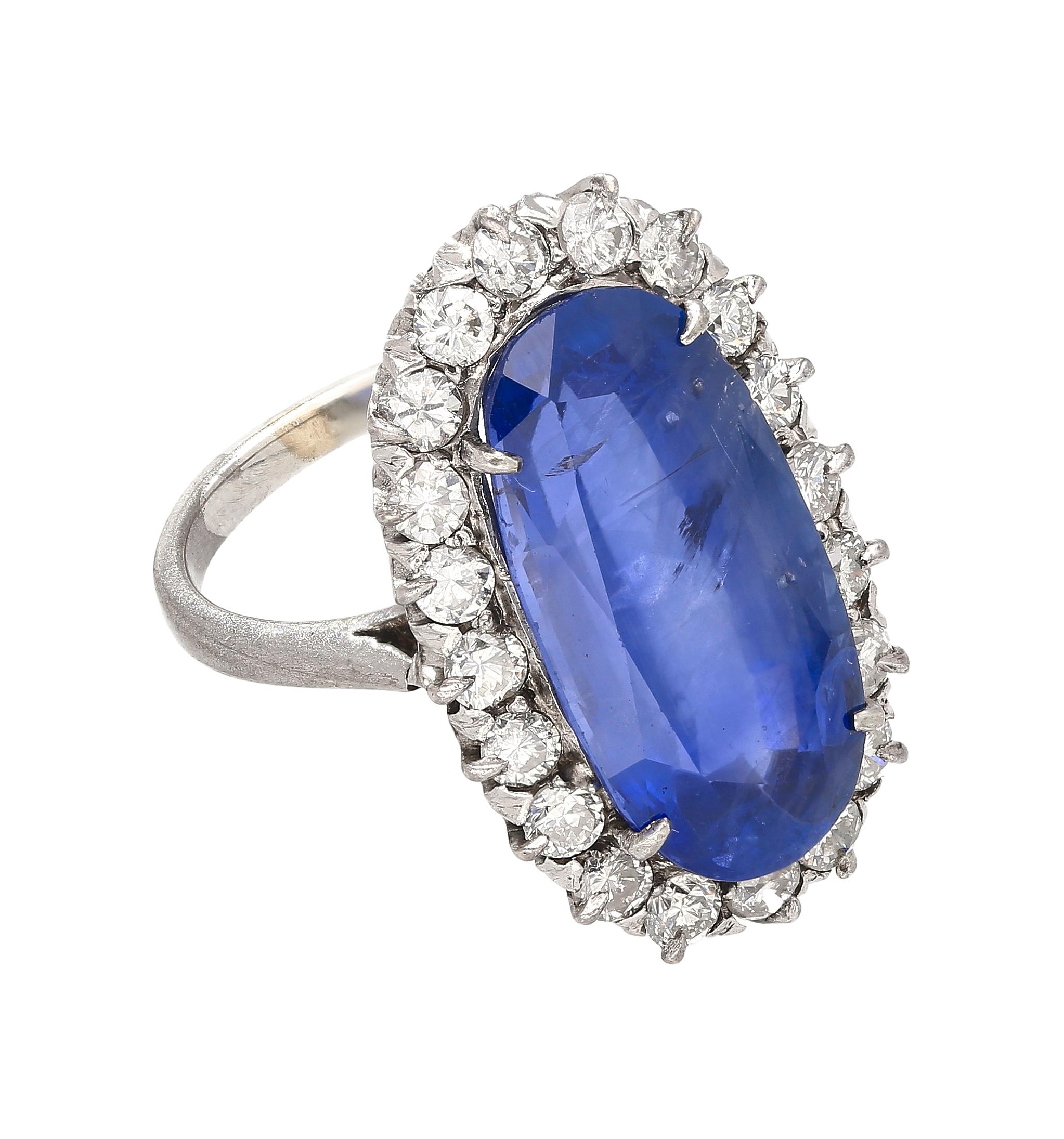 Oval Cut Antique Old Mine 11.30 Carat No Heat Burma Blue Sapphire & Diamond Platinum Ring For Sale