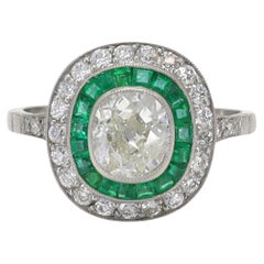 2.25 Carat Old Mine Cushion Diamond & Emerald Engagement Ring