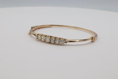 Antique Old Mine Cut 2 Carat Diamond 14 Karat Yellow Gold Bangle Bracelet