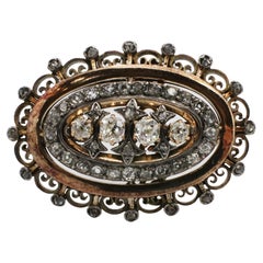 Antique Old Mine Cut Natural Diamond 14 Karat Yellow Gold Brooch Pin Pendant