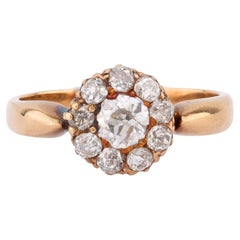 Anello a grappolo in oro giallo 14K con diamante antico taglio mine