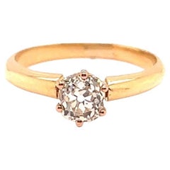 Antique 0.85 Carat Old Mine Cut Diamond 18 Karat Gold Solitaire Engagement Ring