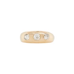 Antique Old Mine Cut Diamond 18K Yellow Gold Gents Three-Stone Ring