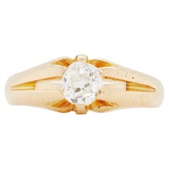 Ancienne bague solitaire pour homme en or jaune 18K et diamant taille ancienne, Londres 1904