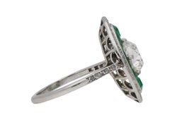 Antique Old Mine Cut Diamond and Emerald Ring, circa 1920