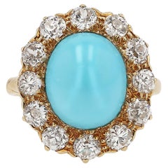 Vintage Old Mine Cut Diamond and Turquoise Cocktail Ring
