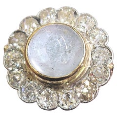 Antique Old Mine Cut Diamond Aquamarine Gold Ring