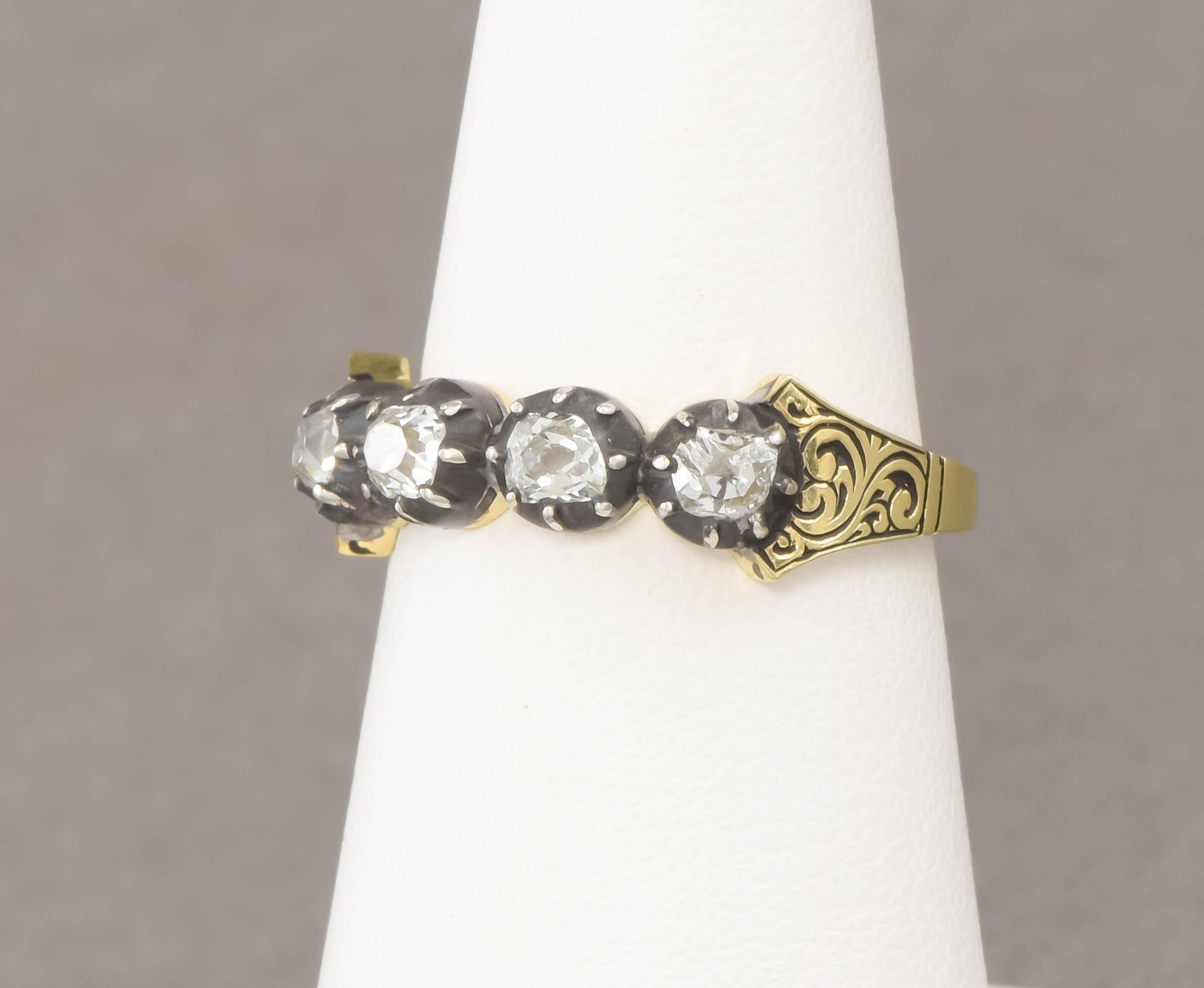 Antique Old Mine Cut Diamond Band Ring in Georgian Style For Sale 7