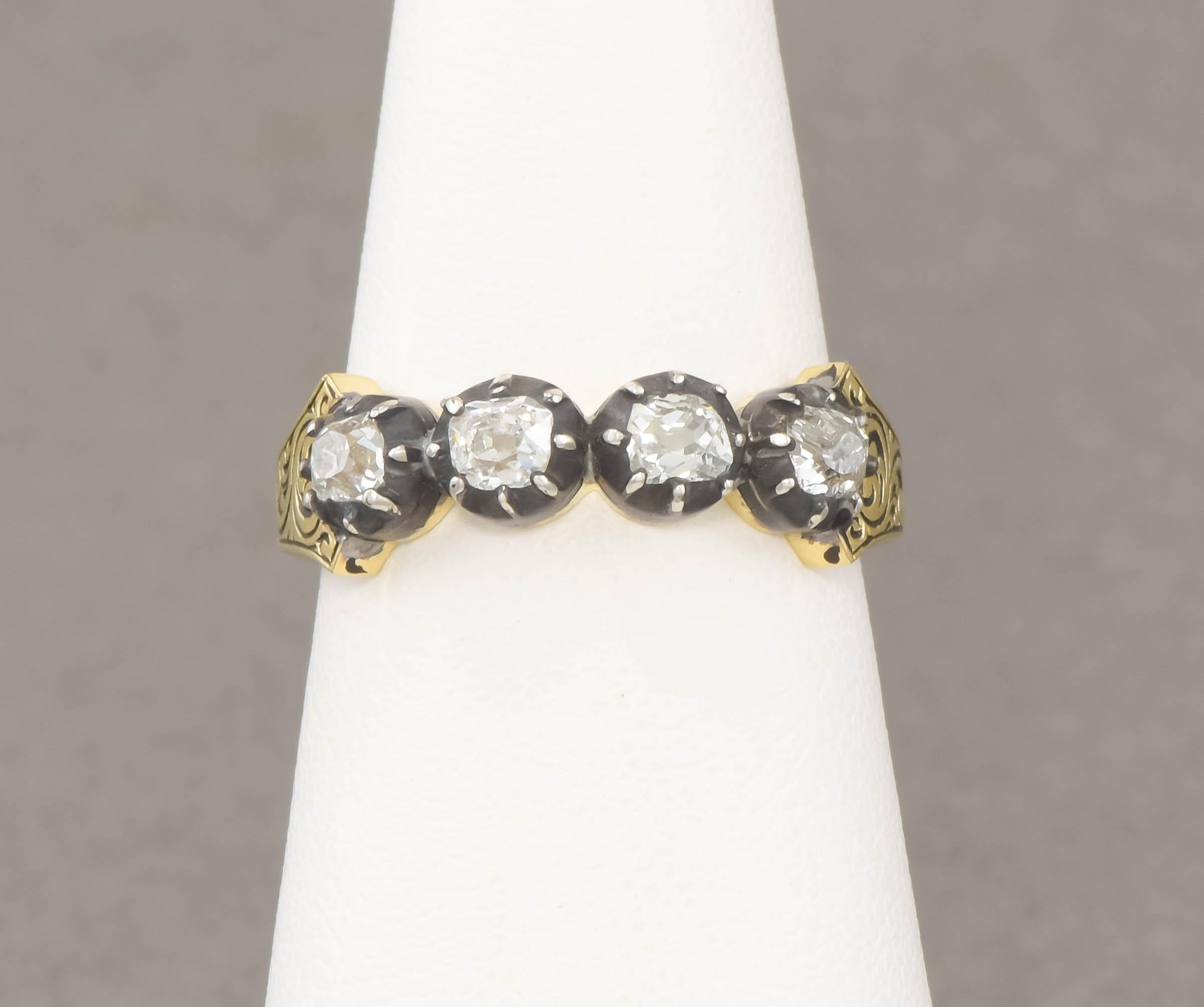 Antique Old Mine Cut Diamond Band Ring in Georgian Style For Sale 8