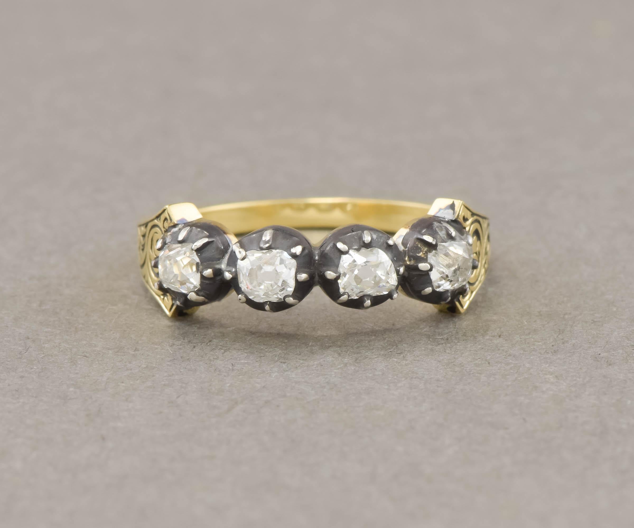 This is the second of two charming Georgian style diamond bands I've created using genuine Georgian period old mine cut diamonds from a damaged antique French brooch.  (a solitaire ring that looks amazing paired with this band is also available, and