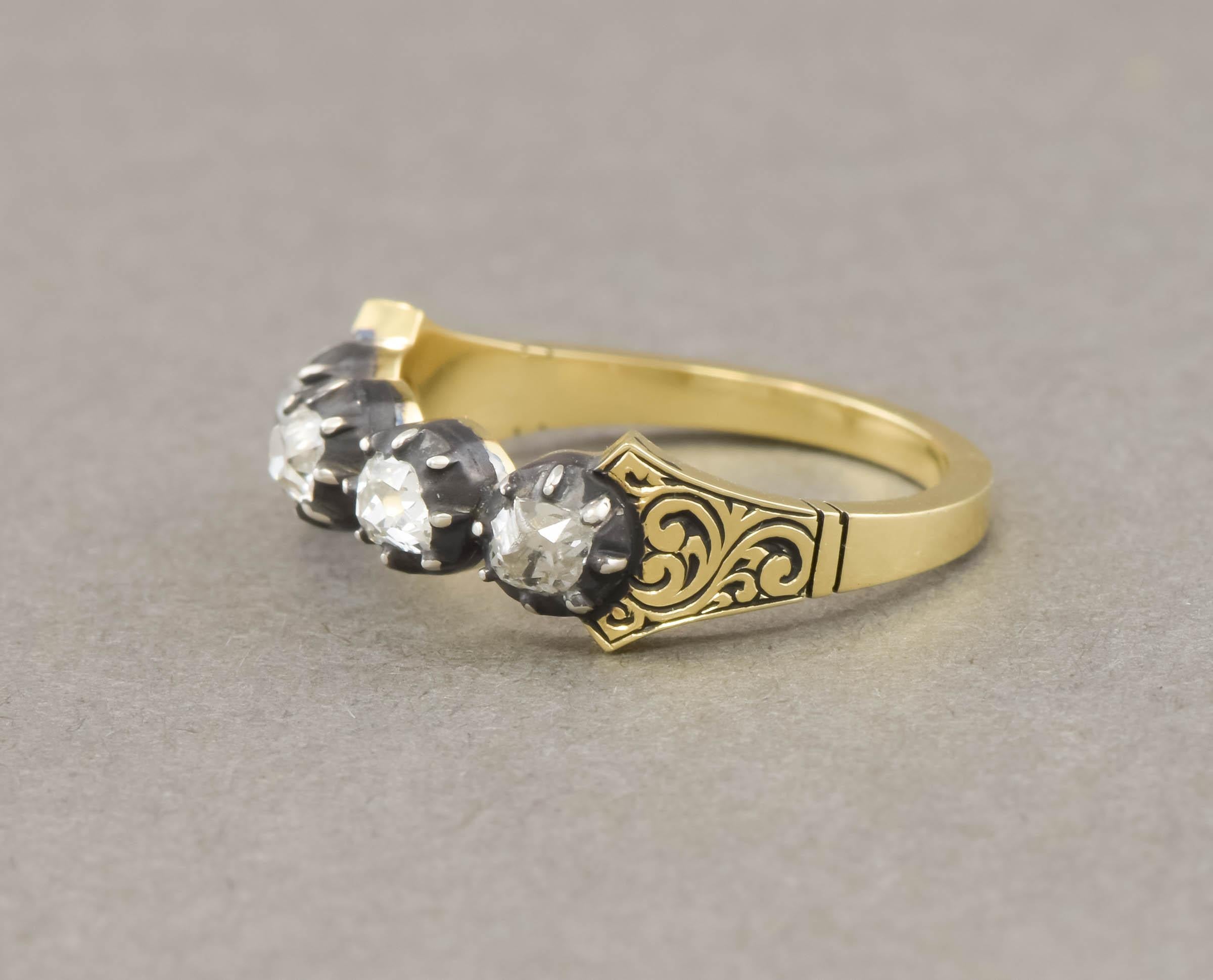 Antique Old Mine Cut Diamond Band Ring in Georgian Style In Good Condition For Sale In Danvers, MA