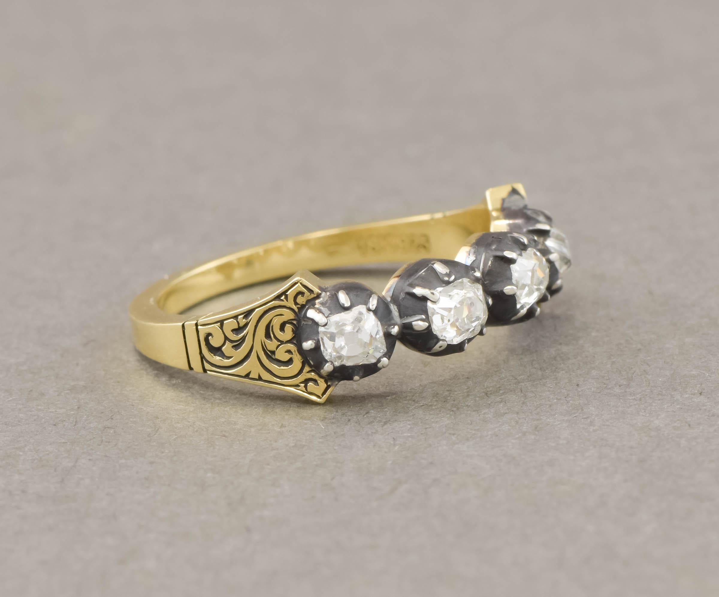Antique Old Mine Cut Diamond Band Ring in Georgian Style For Sale 2