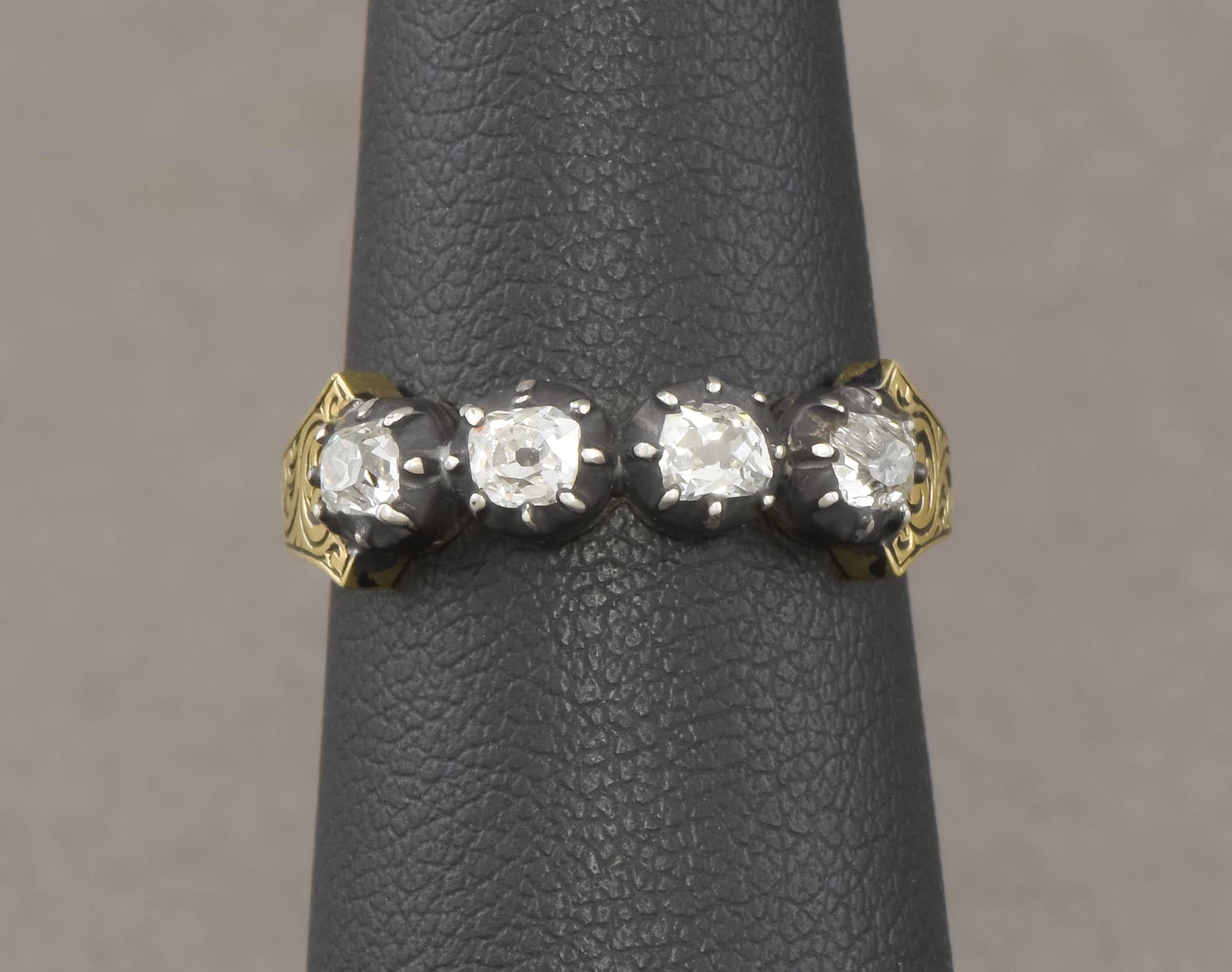 Antique Old Mine Cut Diamond Band Ring in Georgian Style For Sale 3