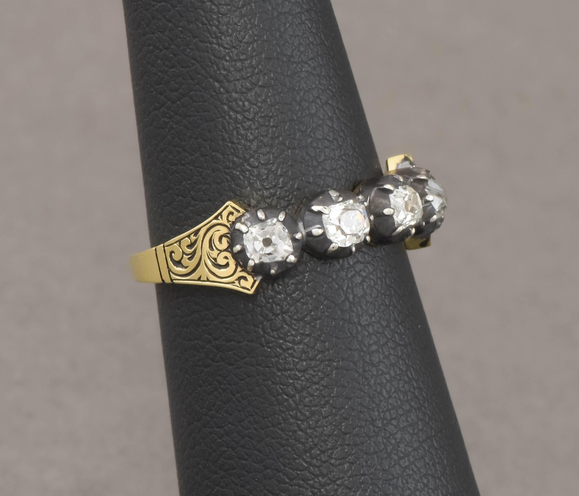 Antique Old Mine Cut Diamond Band Ring in Georgian Style For Sale 4