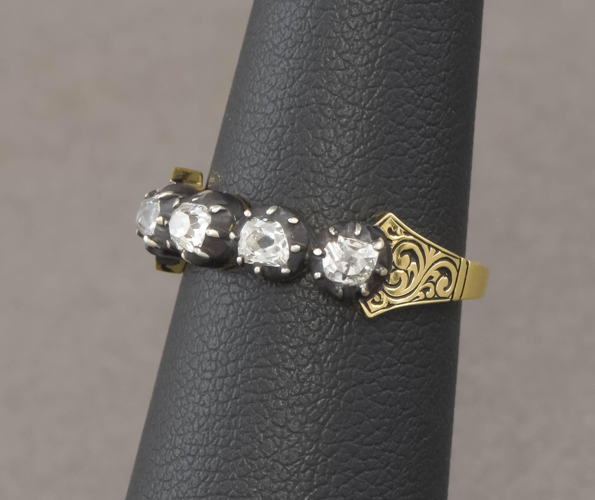 Antique Old Mine Cut Diamond Band Ring in Georgian Style For Sale 5