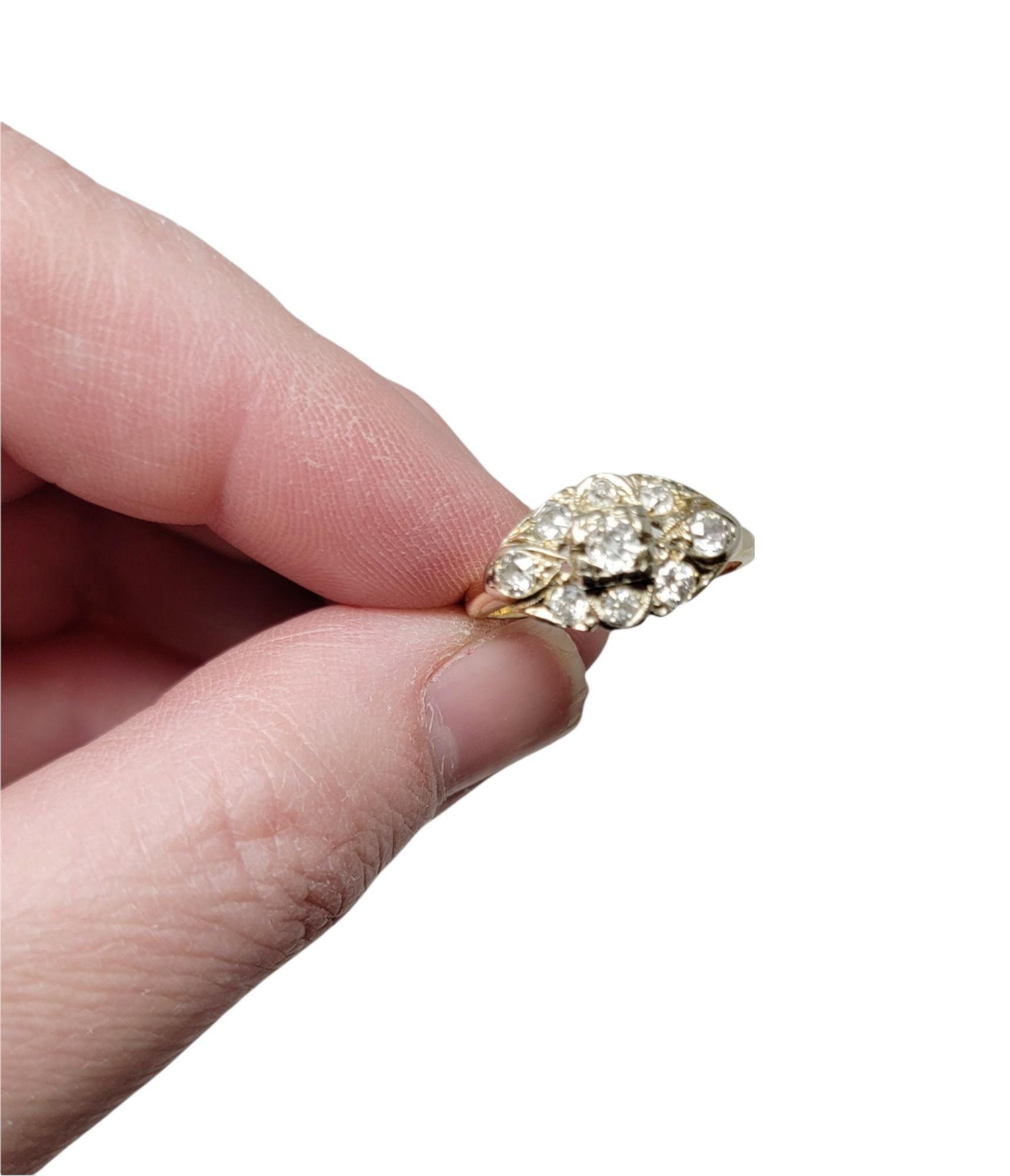 Antique Old Mine Cut Diamond Cluster Band Ring in 14 Karat Yellow Gold For Sale 9