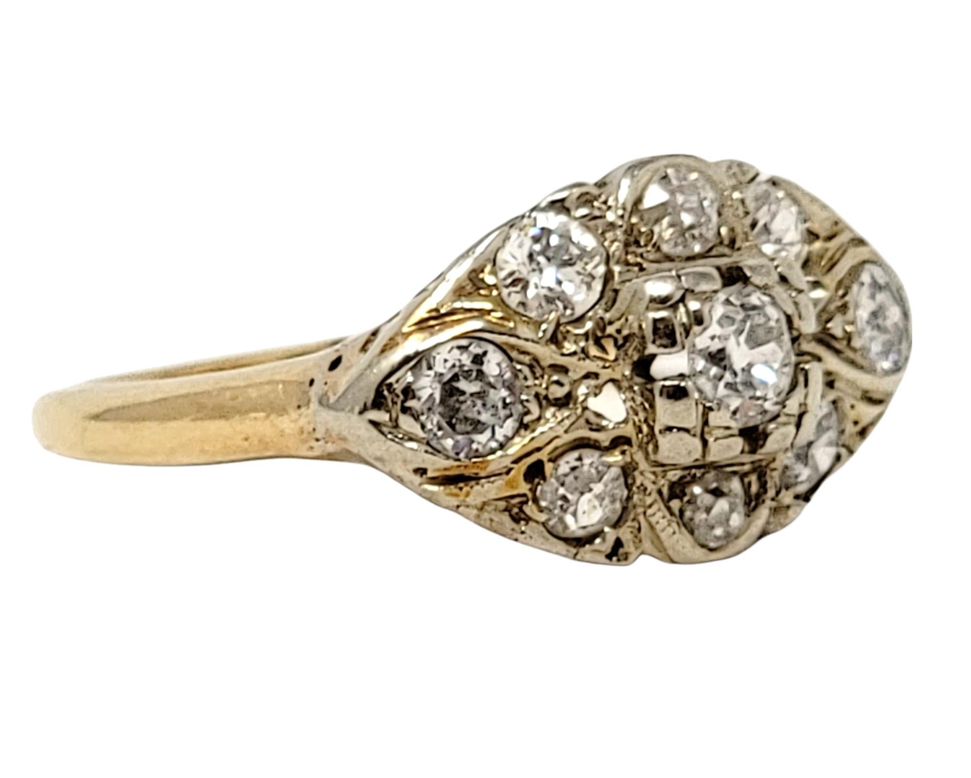 Edwardian Antique Old Mine Cut Diamond Cluster Band Ring in 14 Karat Yellow Gold For Sale