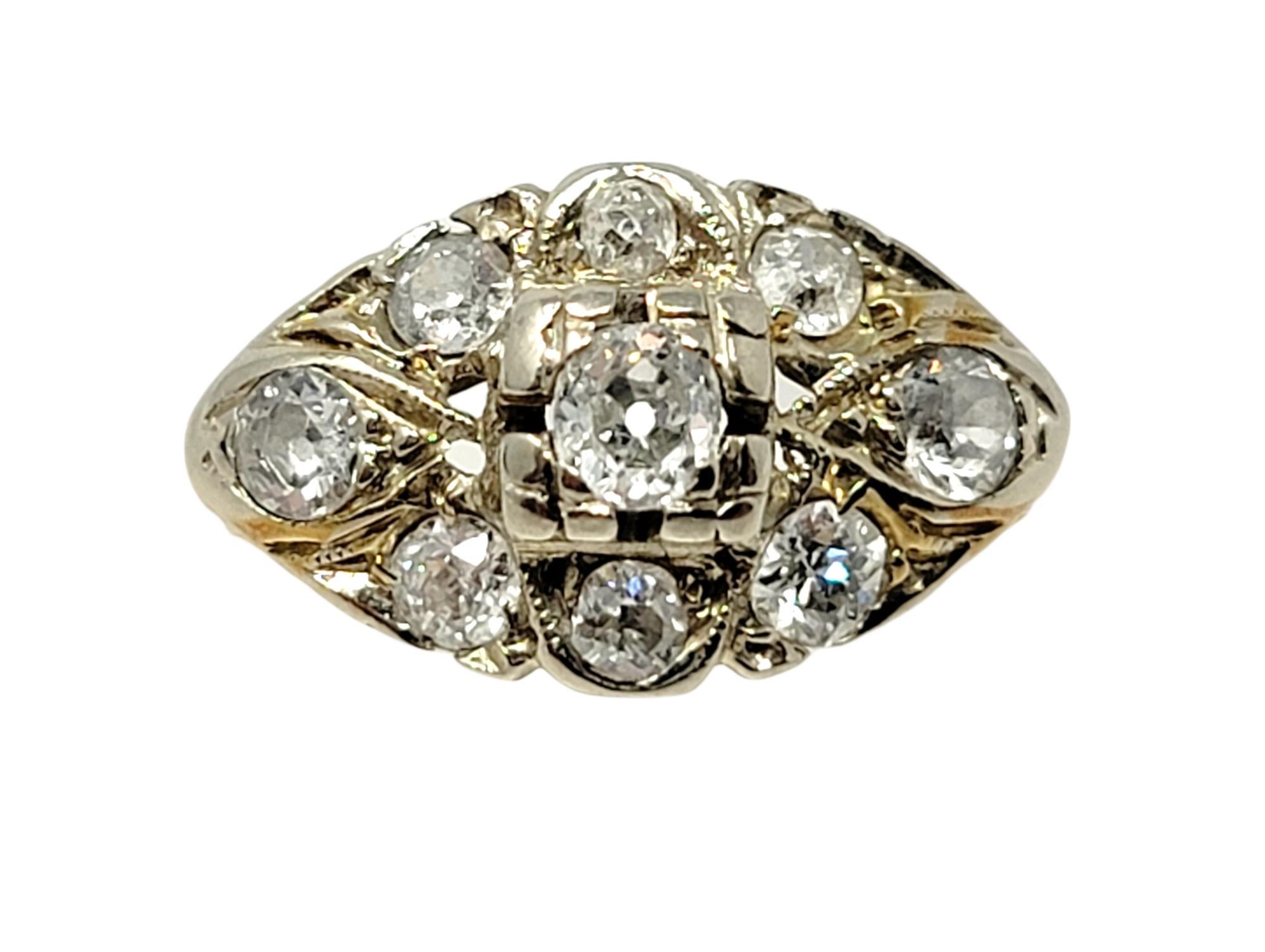 Antique Old Mine Cut Diamond Cluster Band Ring in 14 Karat Yellow Gold In Good Condition For Sale In Scottsdale, AZ