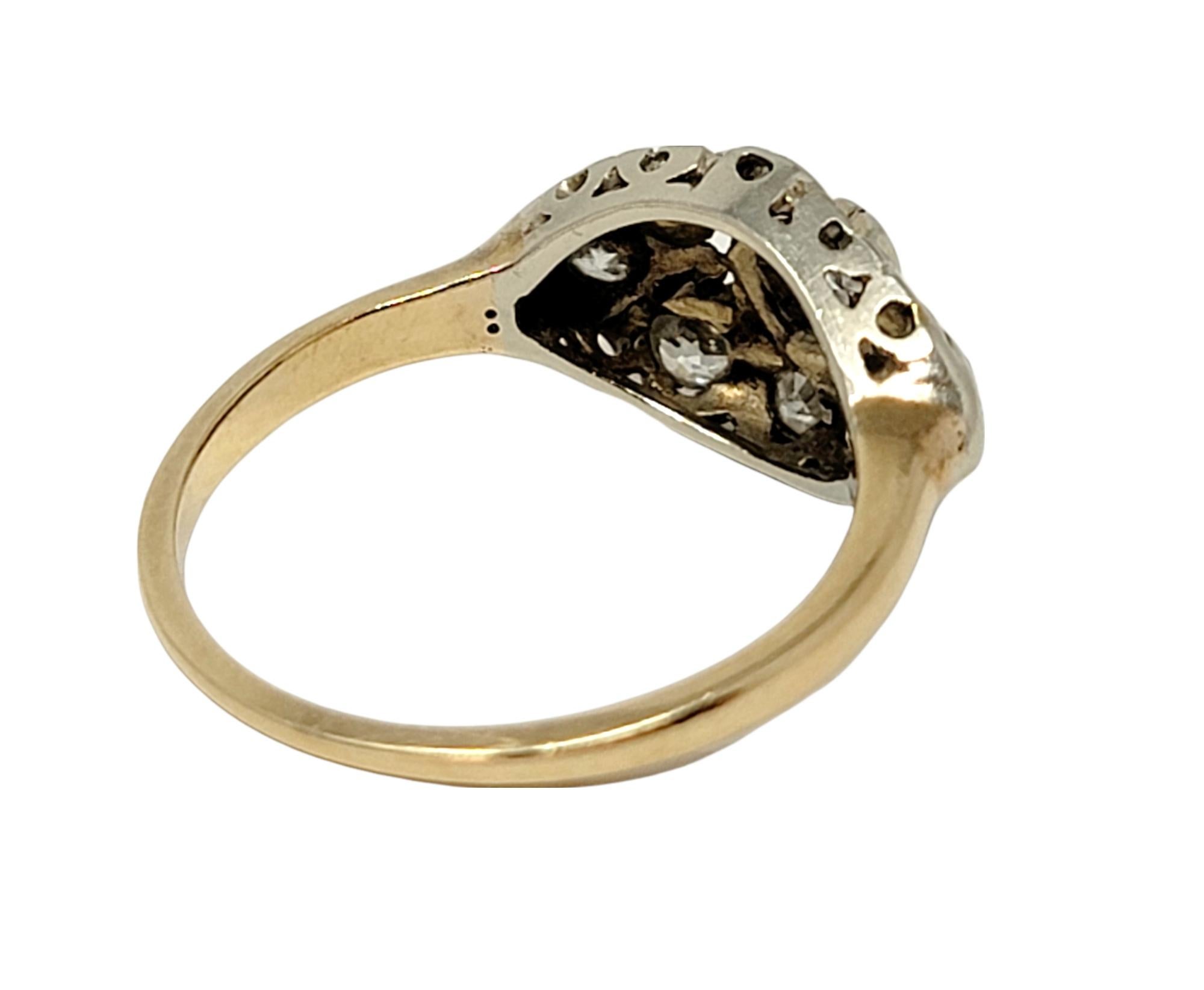 Women's Antique Old Mine Cut Diamond Cluster Band Ring in 14 Karat Yellow Gold For Sale