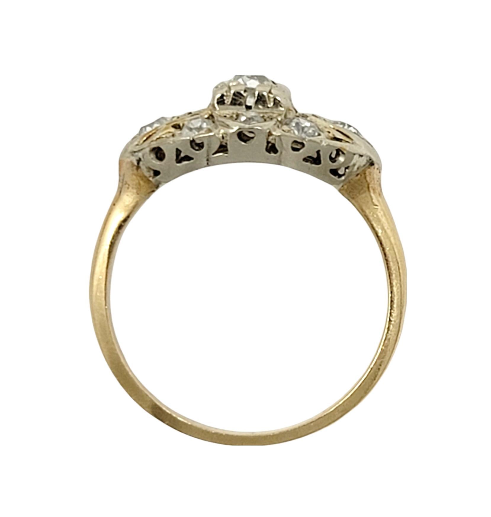 Antique Old Mine Cut Diamond Cluster Band Ring in 14 Karat Yellow Gold For Sale 1