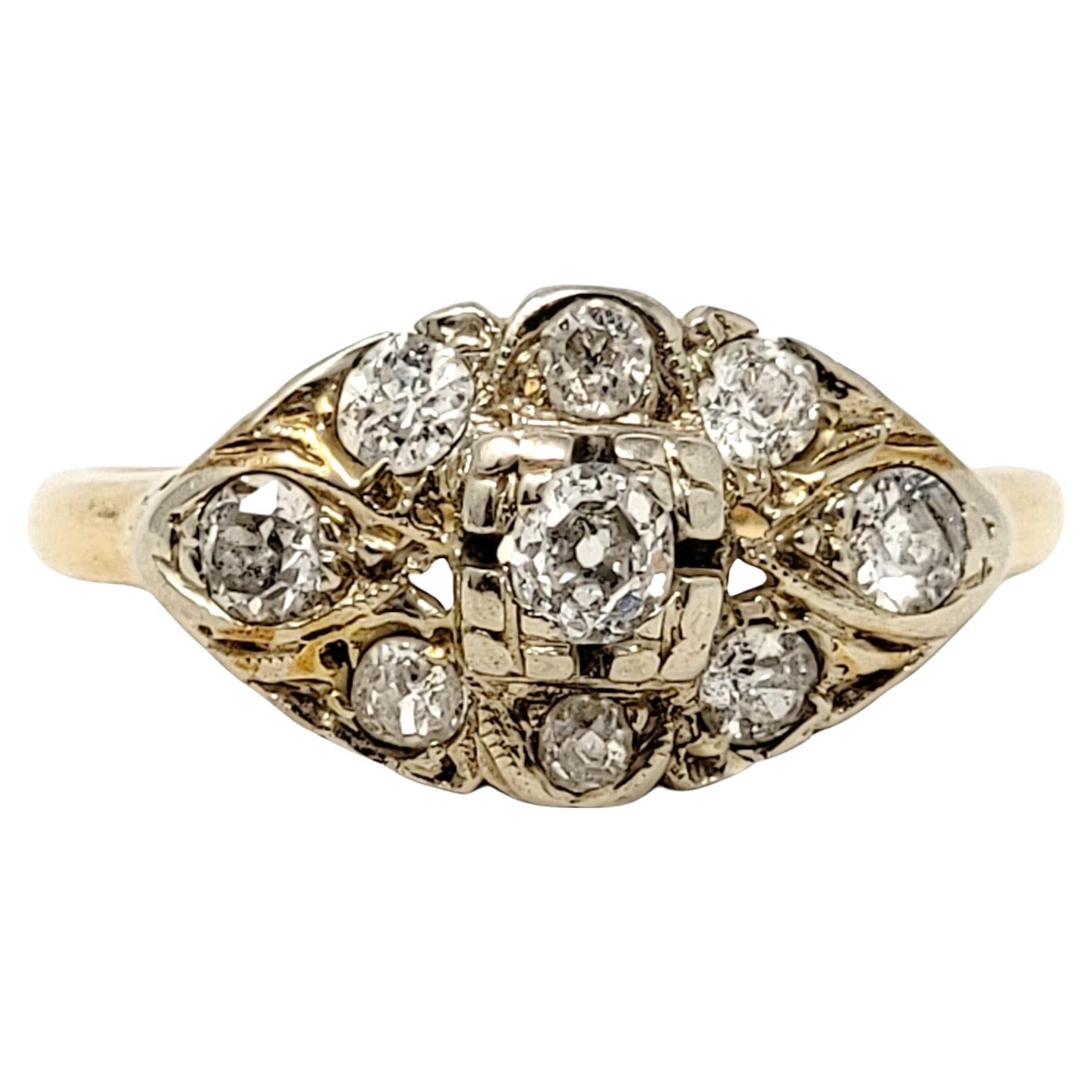 Antique Old Mine Cut Diamond Cluster Band Ring in 14 Karat Yellow Gold For Sale