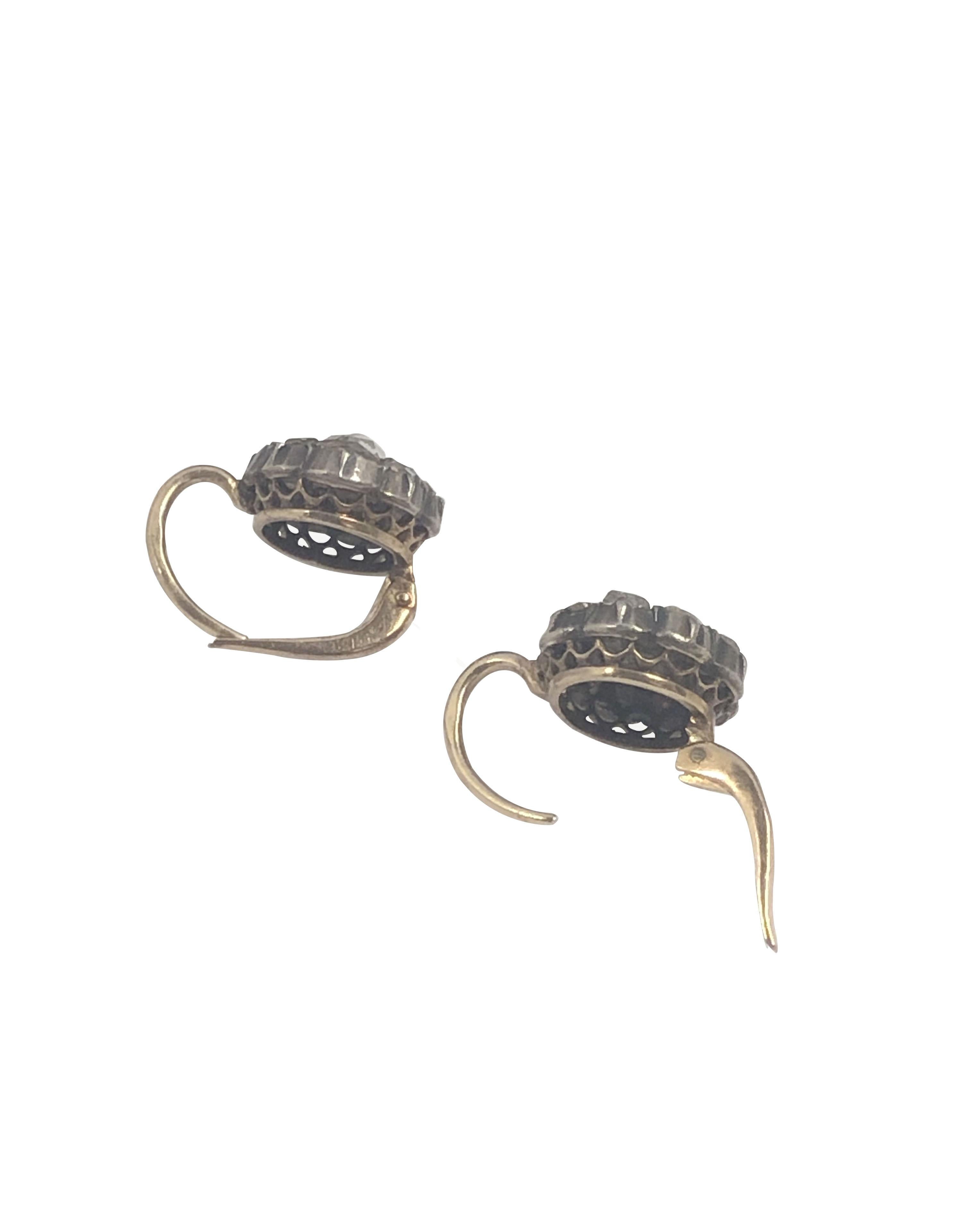 Old Mine Cut Antique Old Mine cut Diamond Cluster Earrings For Sale