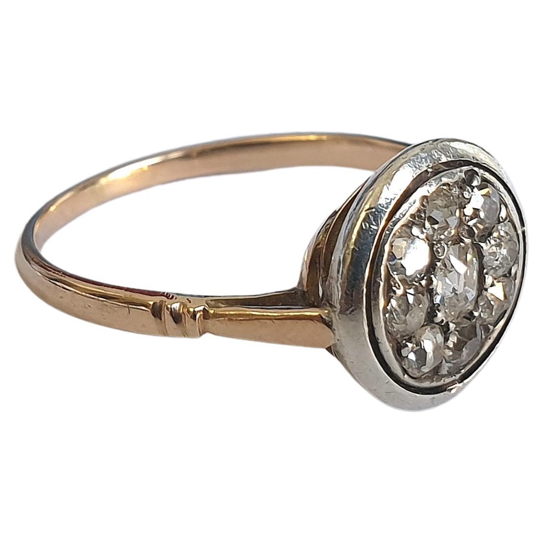 Women's Antique Old Mine Cut Diamond Cluster Gold Ring For Sale