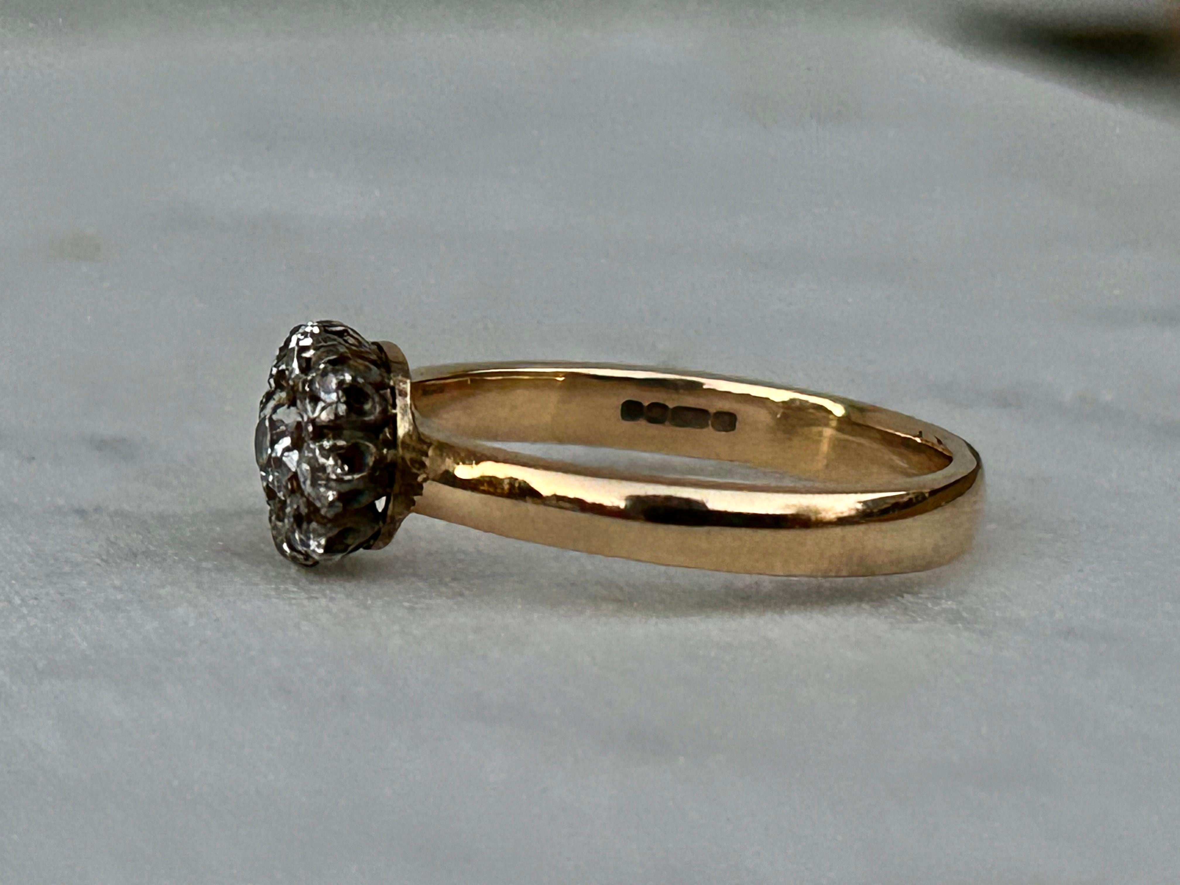 Antique Old Mine Cut Diamond Cluster Ring. Approx .65 Total Diamond Weight In Excellent Condition For Sale In Joelton, TN