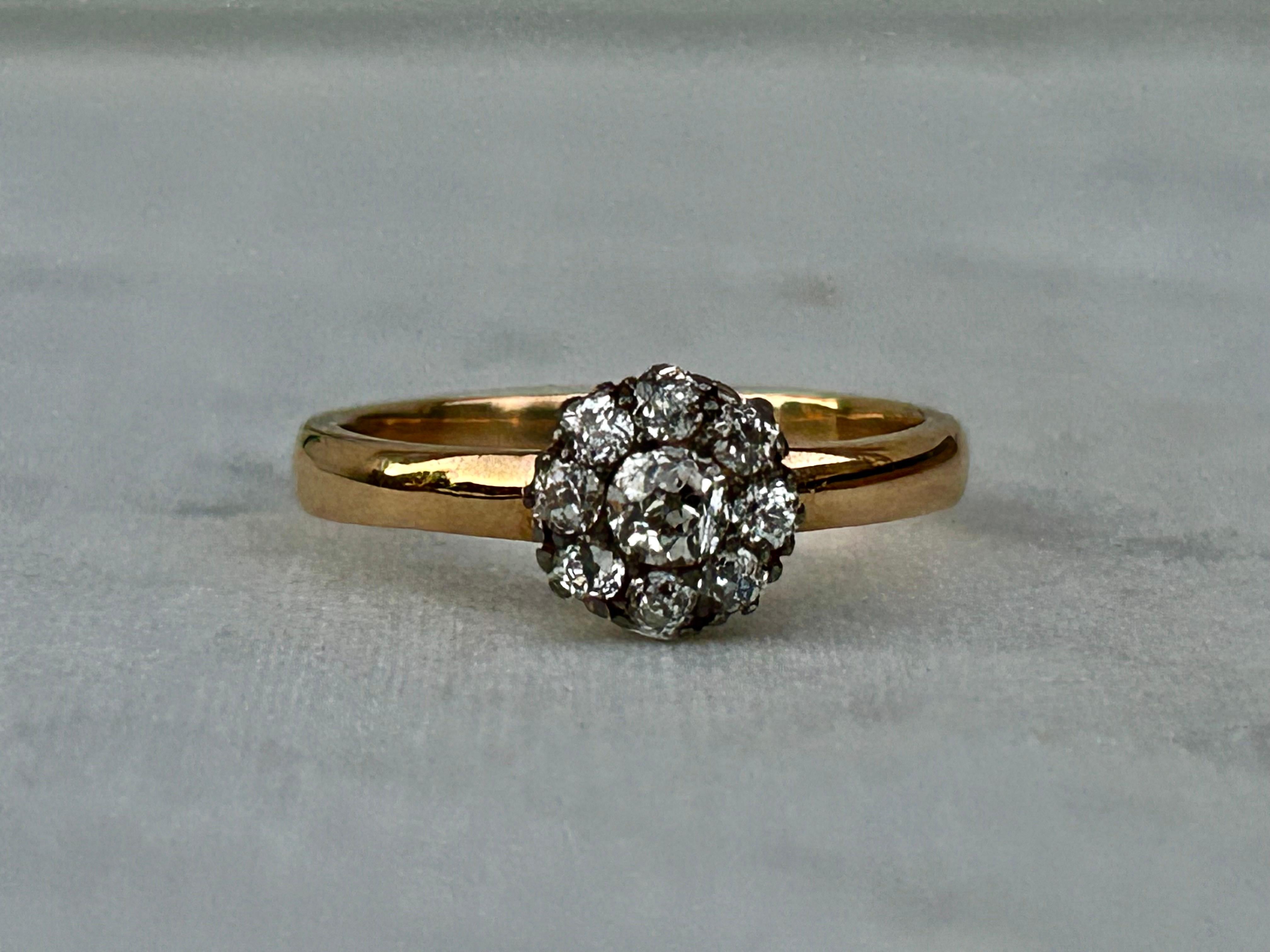 Antique Old Mine Cut Diamond Cluster Ring. Approx .65 Total Diamond Weight For Sale 1