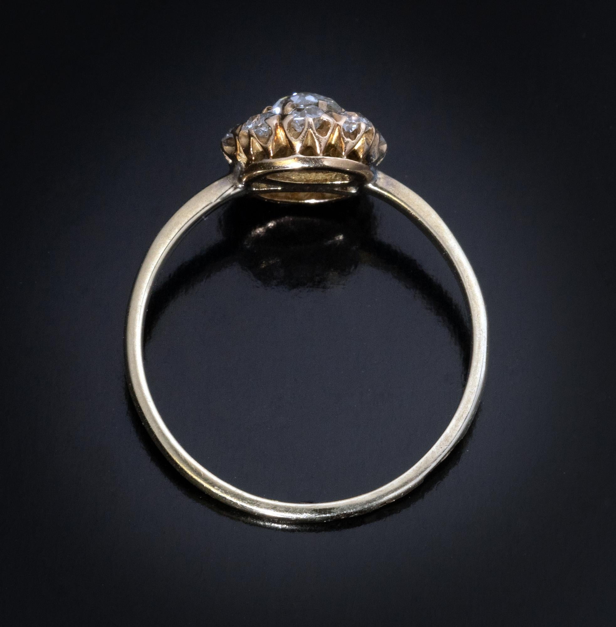 Antique Old Mine Cut Diamond Cluster Ring In Good Condition In Chicago, IL