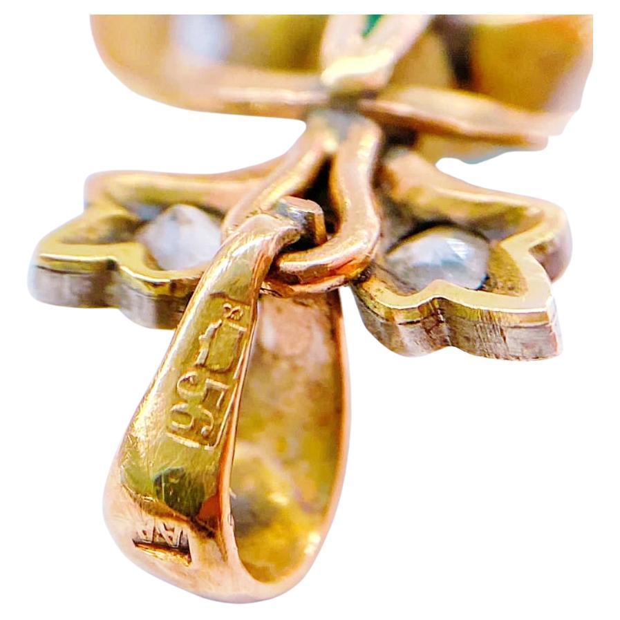 Women's Antique Old Mine Cut Diamond Emerald Ruby Gold Pendant For Sale