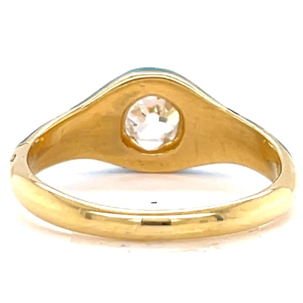 Antique Old Mine Cut Diamond Enamel 18 Karat Gold Ring 1