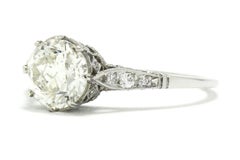 Bague de fiançailles solitaire ancienne en diamant taille vieille mine de 1,3 carat de style édouardien