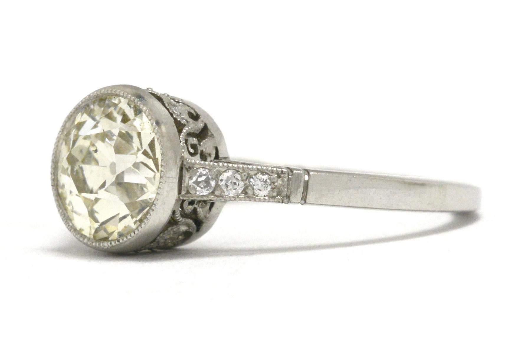 Antique Old Mine Cut Diamond Engagement Ring Art Deco Style 2 Carat TW Solitaire In New Condition In Santa Barbara, CA