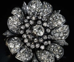 Antique Old Mine Cut Diamond Flower Brooch