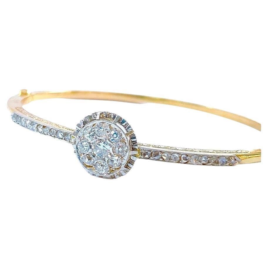 Brazalete de oro con diamantes talla mina antiguos en venta