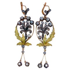 Pendientes Antiguos de Oro con Diamantes talla Mina