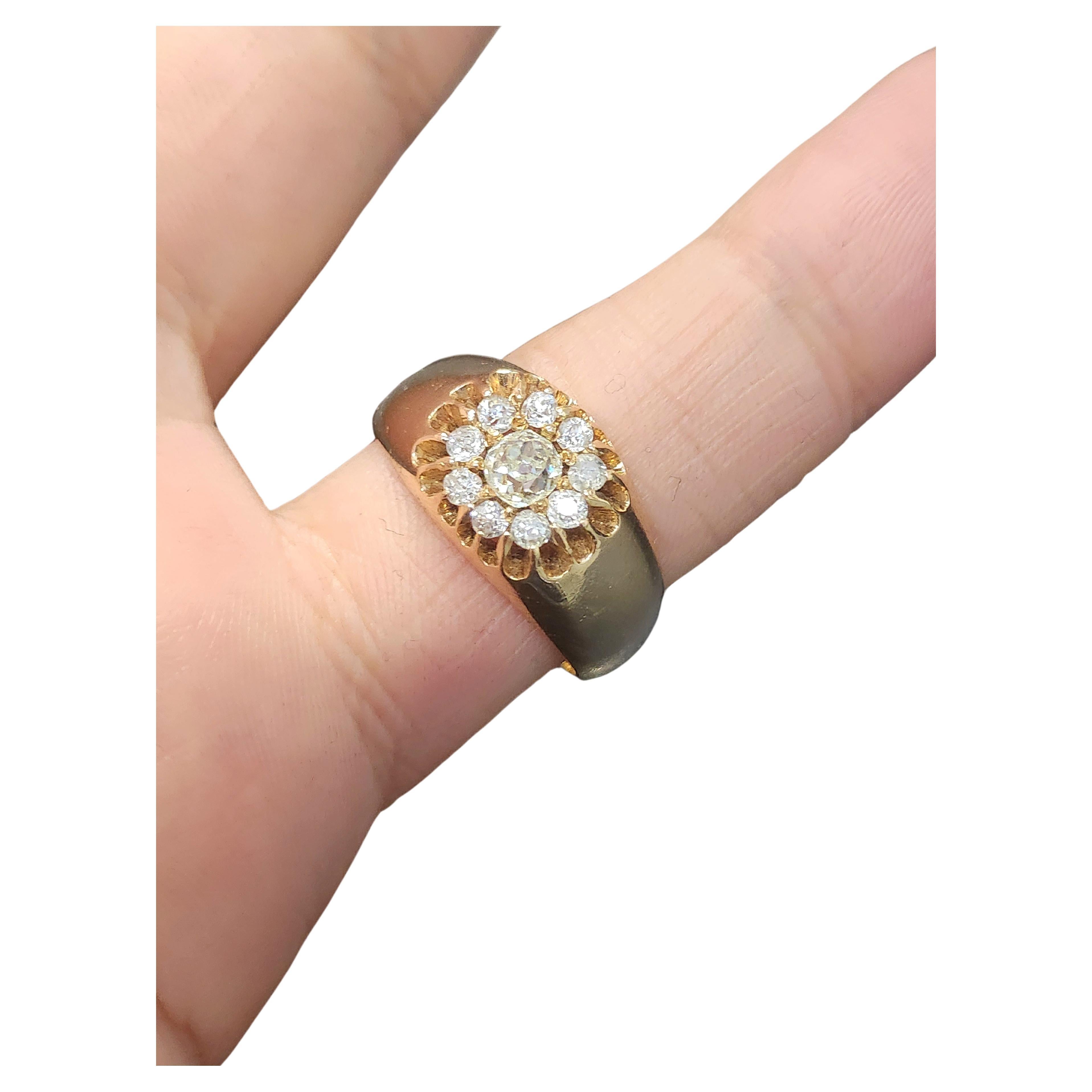 Women's or Men's Antique Old Mine Cut Diamond Gold Ring For Sale