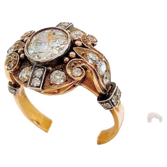 Antico anello russo in oro con diamanti taglio miniera In condizioni buone a Cairo, EG