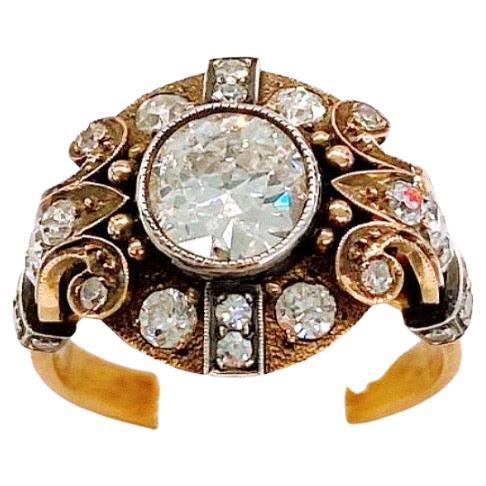 Donna Antico anello russo in oro con diamanti taglio miniera
