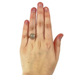Antique Old Mine Cut Diamond Halo 18 Karat Gold Engagement Ring