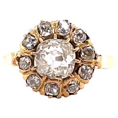 Bague de fiançailles ancienne en or 18 carats avec halo de diamants taille vieille mine