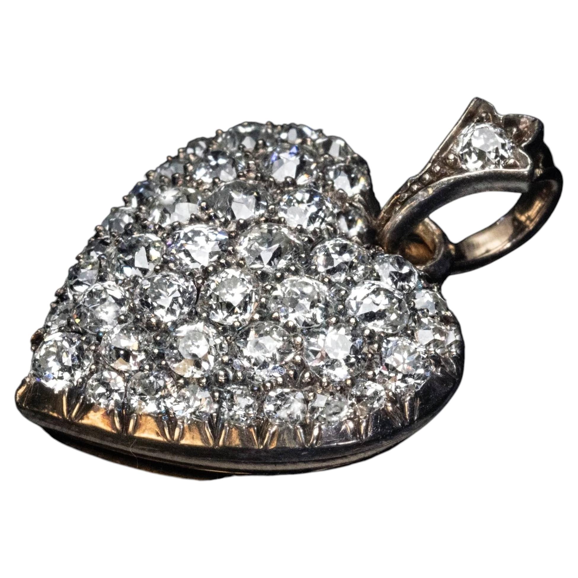 Ciondolo a forma di cuore con diamante antico a taglio Old Mine, 1880 circa - Rif.: 446711