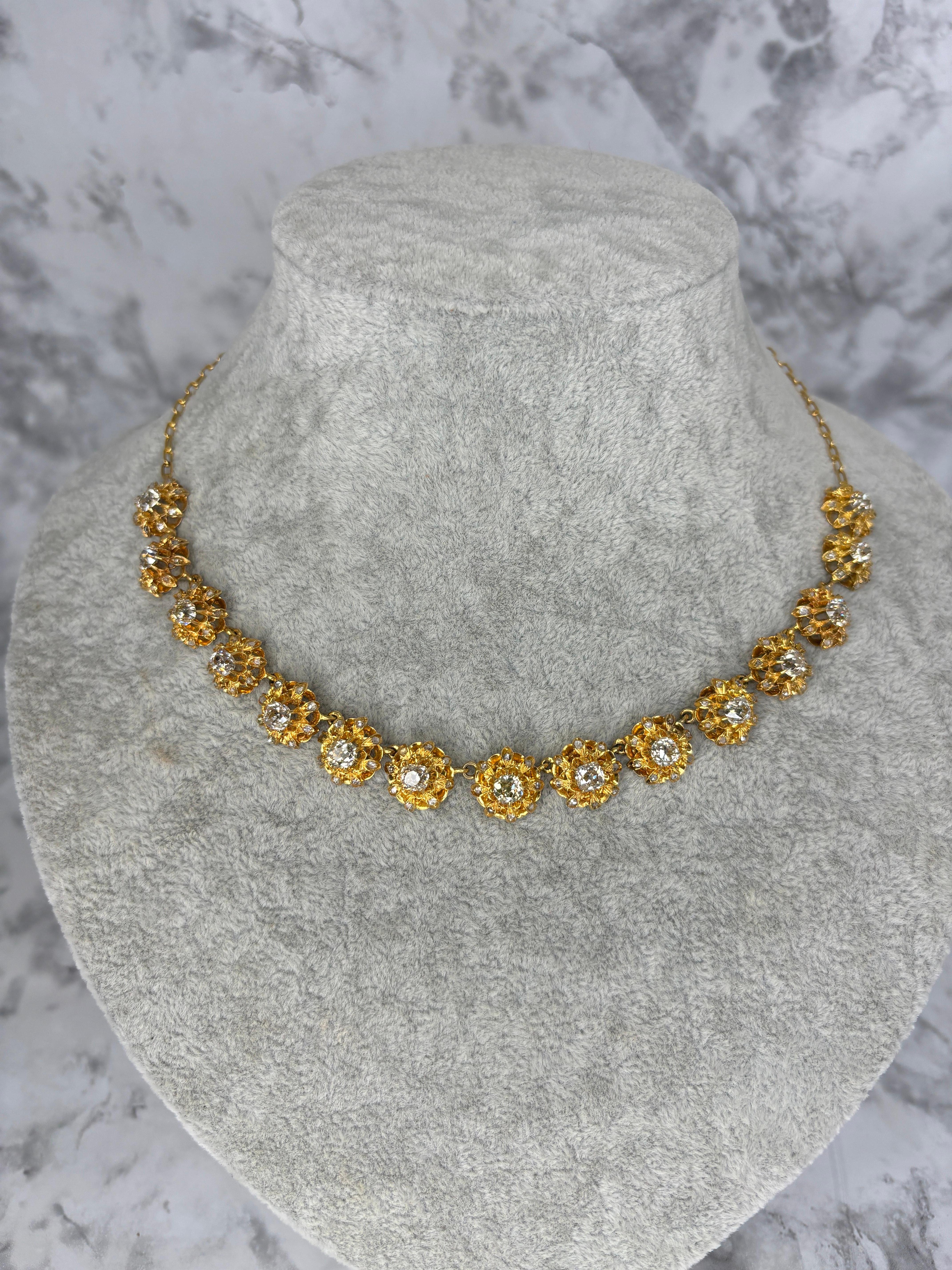 Antike Halskette aus 14k und 18 Karat Gelbgold mit Diamanten im alten Minenschliff im Angebot 6