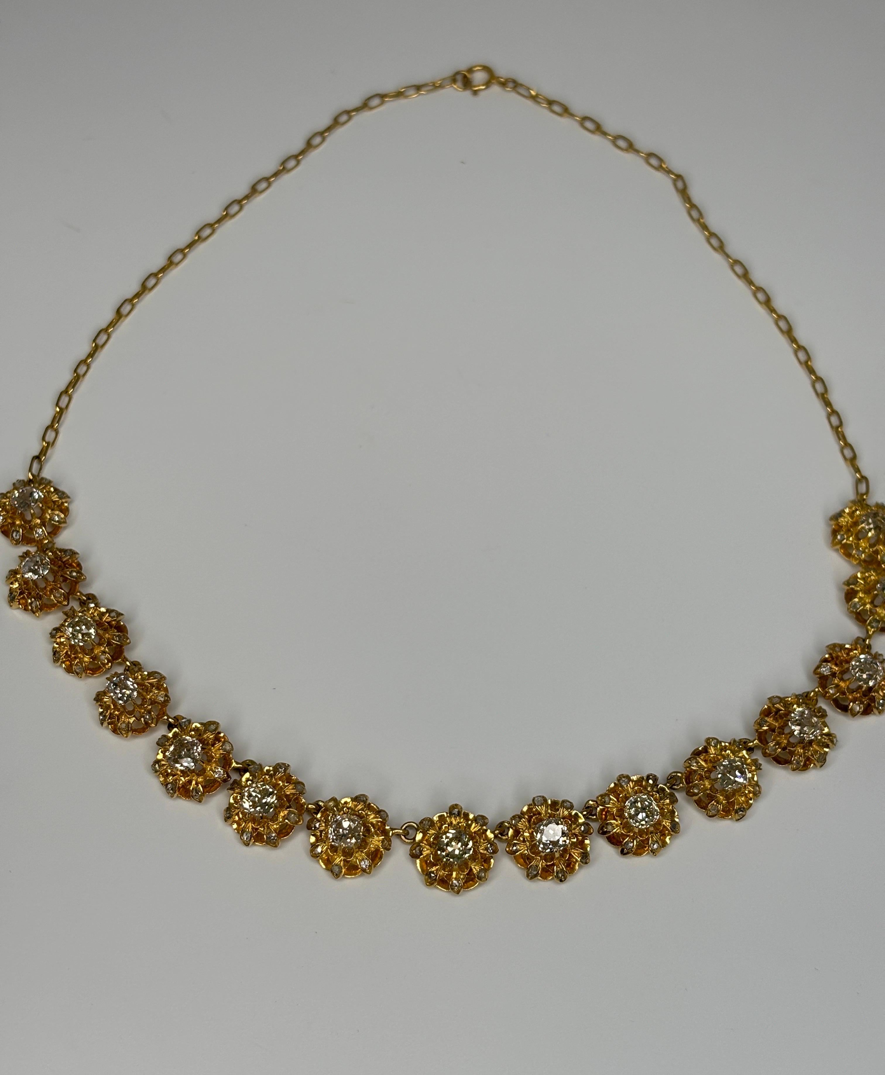 Antike Halskette aus 14k und 18 Karat Gelbgold mit Diamanten im alten Minenschliff im Angebot 8